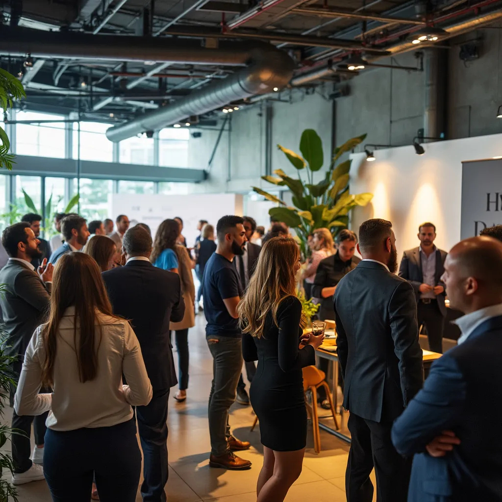 Evento de networking com profissionais conversando