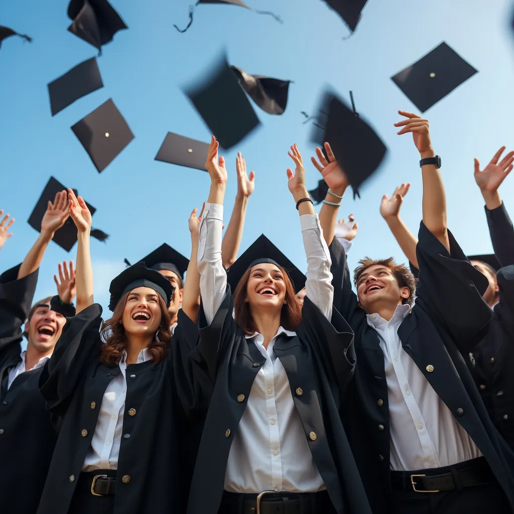 Alunos celebrando a formatura com alegria